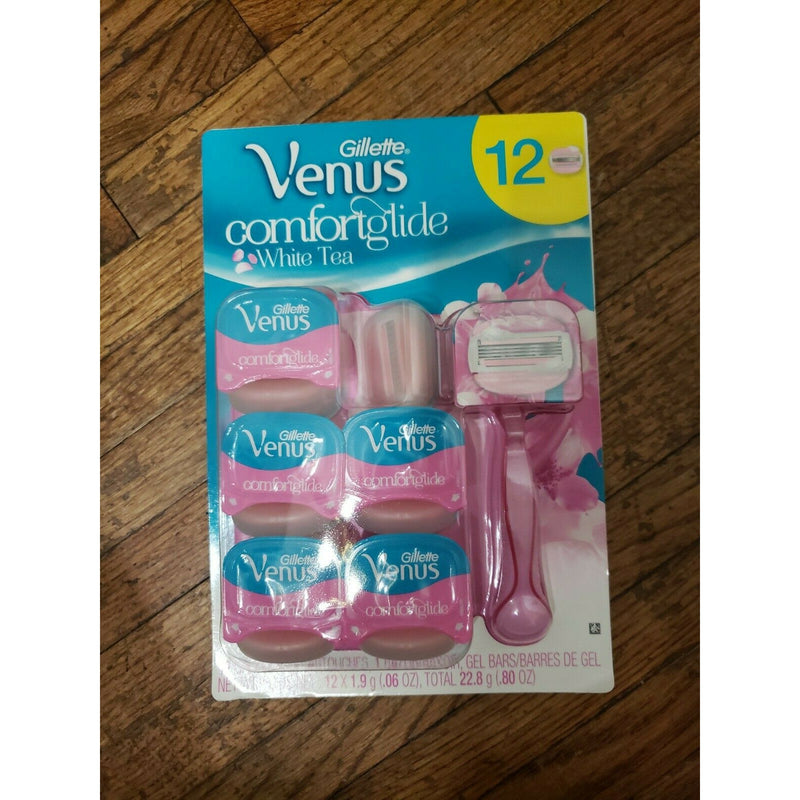 Large Set Gillette Venus ComfortGlide White Tea Women's Pink Razor 12 Refills